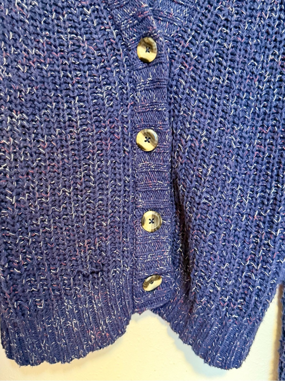 Natural Reflections Navy Blue Textured Button-Front Cardigan
